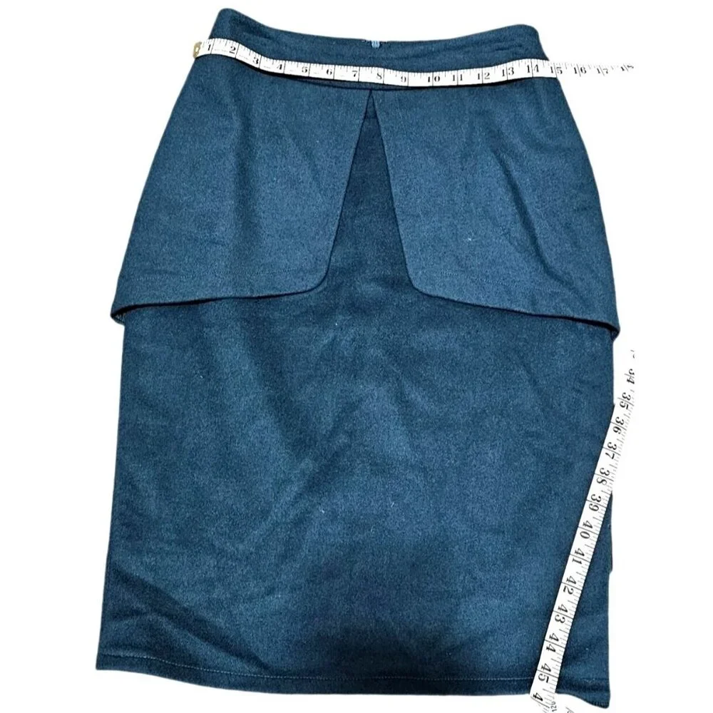 Vintage Miri New York Wool Blend Teal Skirt With Overlap Detail & Side Slits